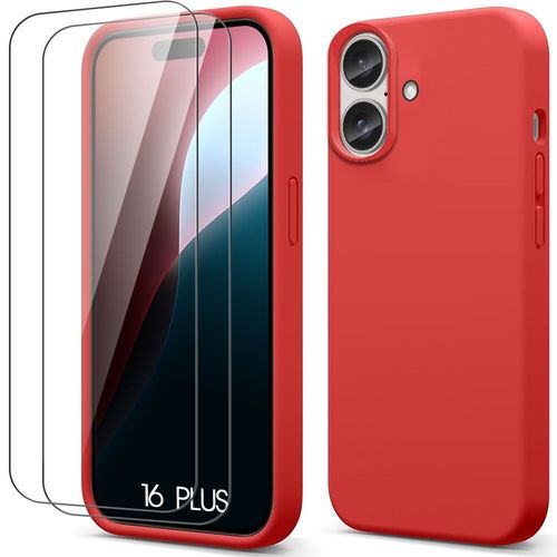 Coque Pour Iphone 16 Plus Avec 2 Verres Trempés, Protection Silicone Antichoc Ultra Slim Léger - Rouge - E.F.Connection