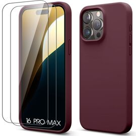 Coque Et 2 Verres Trempés Pour Iphone 16 Pro Max, Protection Ultra Slim Antichoc Anti-Rayures Bordeaux - E.F.Connection