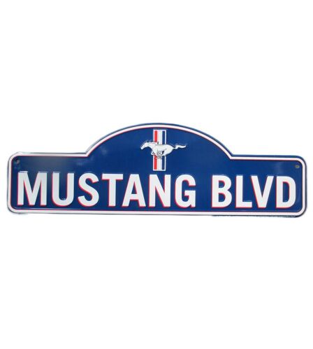Blason Ford Mustang Boulevard Bleu 46x14cm Déco Americaine Plaque Tole