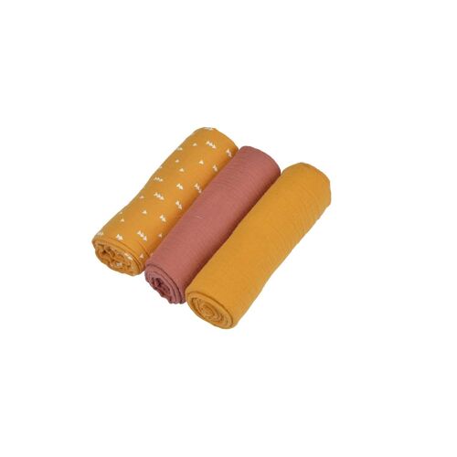 Lot De 3 Langes En Gaze De Coton - Moutarde Et Terracotta