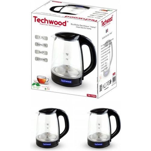 Bouilloire - Théière électrique en VERRE 2200W 1,7 l ELEMENT INOX Fontaine à Eau chaude.