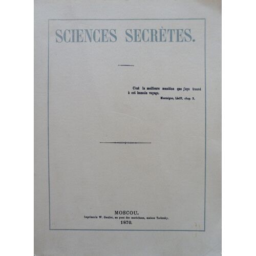 Sciences Secrètes " Catalogue De La Bibliothèque Ouvaroff "