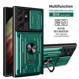 Coque pour samsung S22 Ultra, anti-chute, insertion de carte, support, coque de téléphone de voiture - Vert