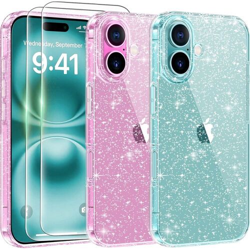 Coque + 2 Verres Trempés Pour Iphone 16, Coque À Paillettes Transparent Effet Brillant Anti-Rayures - Booling