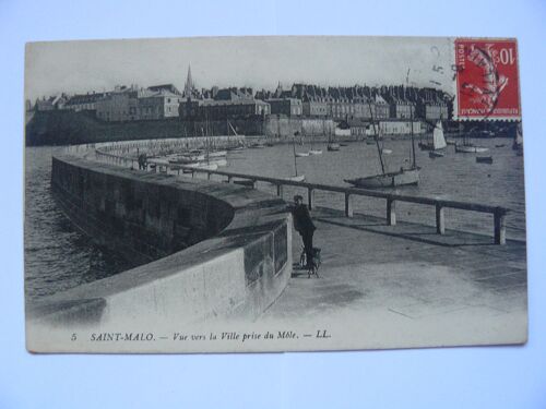 Carte Postale Ancienne De St-Malo, Vue Vers La Ville Prise Du Môle (1912). Ecrite Au Dos.