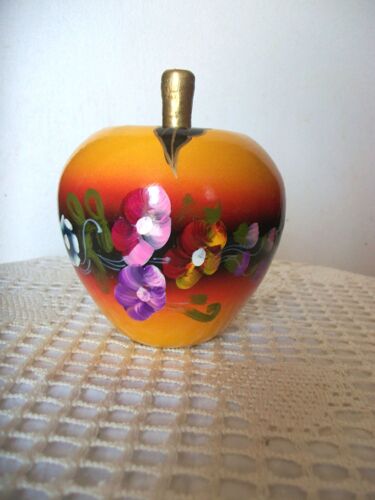 Pomme Fruit  En Bois Peint Décor Fleurs Décoration Art  Table Fait Main