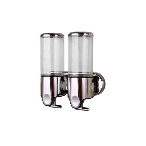 Double distributeur savon et shampoing 2 x 500 ml transparent professionnel