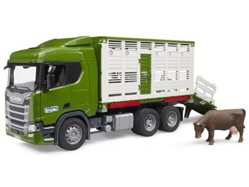 Bruder Camion Betaillere Scania Avec 1 Vache - 53,5×18,5×26,5cm - Transport Animaux, Bovin - Set Vehicule Agricole + Carte