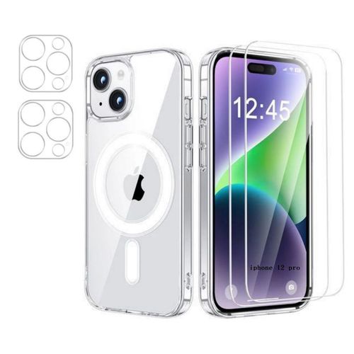 HQ-CLOUD® Coque Magnétique pour iPhone 12 Pro avec 2 Verres Trempés et 2 Caméra Protecteur, Compatible avec MagSafe, Dos Anti Rayures, Transparent