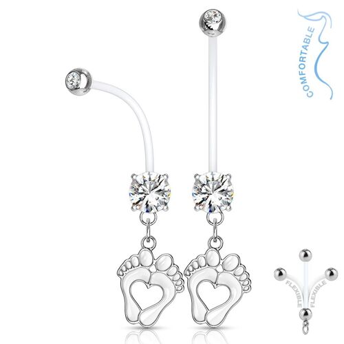 Piercing Nombril Grossesse Pieds Bébé Maternité Pierre Zirconium Longue Barre Acrylique Retainer Bioflex Alice Blanc Lovepiercing
