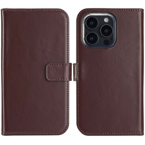 Selencia Étui de téléphone portefeuille en cuir véritable iPhone 16 Pro Max Brun