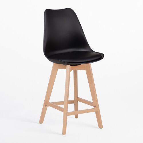 Lot de 2 tabourets hauts 65 cm avec coussin en similicuir nordique Noir
