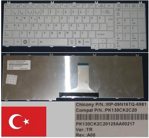 Clavier Qwerty Turque / Turkish Pour TOSHIBA Satellite C650 C660 L650 L670 L675 L675D Series, Blanc / White, Model: MP-09N16TQ-6981, P/N: PK130CK2C20