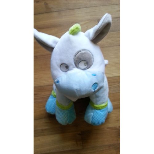 Doudou Vache Mots D'enfants Bleu (Cheval) Bandana Blanc ,Vert ,Cocard