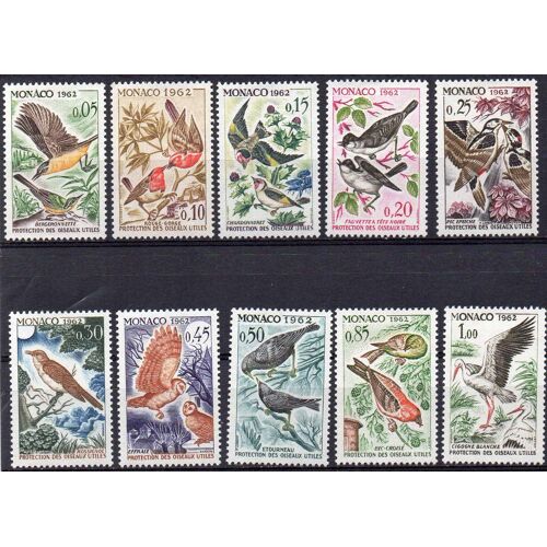 Monaco 1962: Série De 10 Timbres Sur Les Oiseaux.