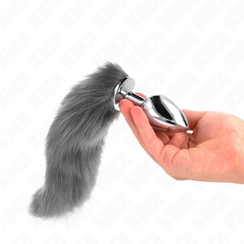 Kink - Anal Plug Size L 10 X 4 Cm With Synthetic Tail 40 Cm Grey And