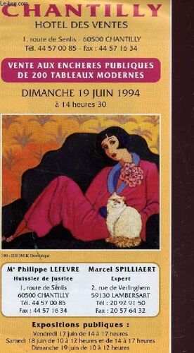Plaquette - Vente Aux Encheres Publiques De 200 Tableaux Modernes Le 19 Juin 1994 - Chantilly Hotel De Vente -