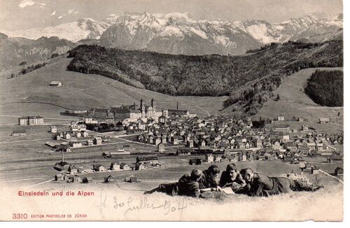 Suisse - Carte Ancienne (1904) Einsiedeln Et Les Alpes, Groupe D' Enfants En Premier Plan