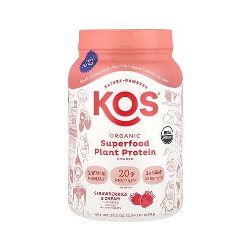 Kos, Poudre De Protéines Végétales (Superaliments Biologiques), Fraises Et Crème, 1064 G 
