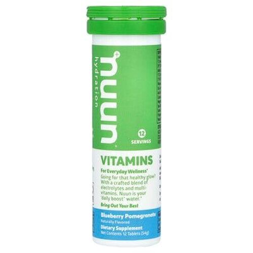 Nuun, Hydratation, Vitamines, Boisson Effervescente, Myrtille Américaine Et Grenade, 12 Comprimés 