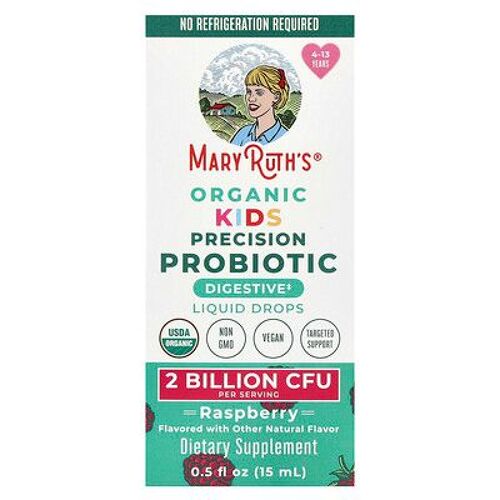 Maryruth's, Probiotiques De Précision Biologiques Pour Enfants, Gouttes Liquides, 4-13 Ans, Framboise, 2 Milliards D'ufc, 15 Ml 