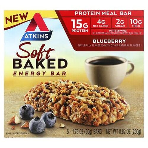 Atkins, Barre Énergétique Molle Au Four, Myrtille, 5 Barres, 50 G Chacune