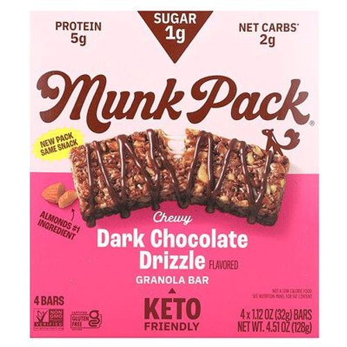 Munk Pack, Barre De Granola Tendre, Chocolat Noir, 4 Barres, 32 G Pièce