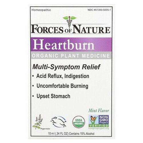 Forces Of Nature, Brûleurs D'estomac, Médicament Végétal Biologique, Menthe, 10 Ml 