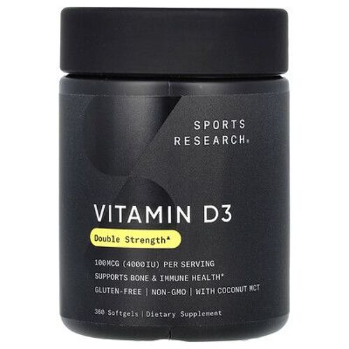 Sports Research, Vitamine D3 Double Efficacité, 100 ?g (4000 Ui), 360 Capsules À Enveloppe Molle 