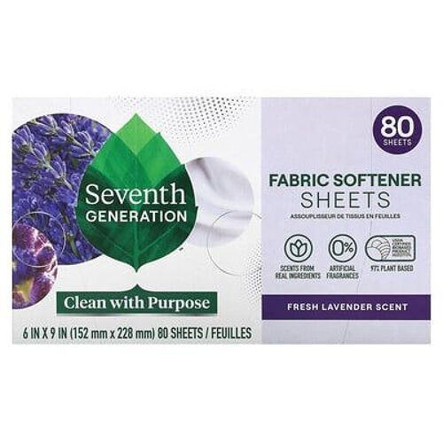 Seventh Generation, Lingettes d'assouplissant pour textile, Lavande fraîche, 80 lingettes
