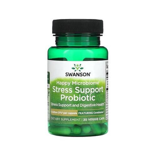Swanson, Happy Microbiome Stress Probiotique, 3 Milliards D'ufc, 30 Capsules Végétariennes 