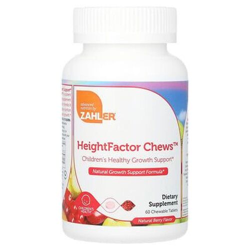 Zahler, Height Factor, Chews, Arôme Naturel De Fruits Rouges, 60 Comprimés À Croquer 