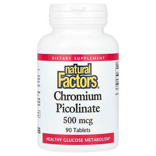 Natural Factors, Picolinate De Chrome, 500 ?g, 90 Comprimés 