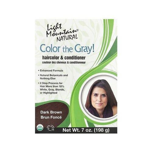 Light Mountain, Masquez Les Cheveux Gris !, Coloration Capillaire Et Après-Shampooing Naturels, Brun Foncé, 197 G