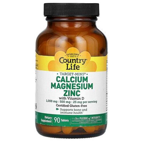 Country Life, Calcium Magnésium Zinc Avec Vitamine D, 90 Comprimés 