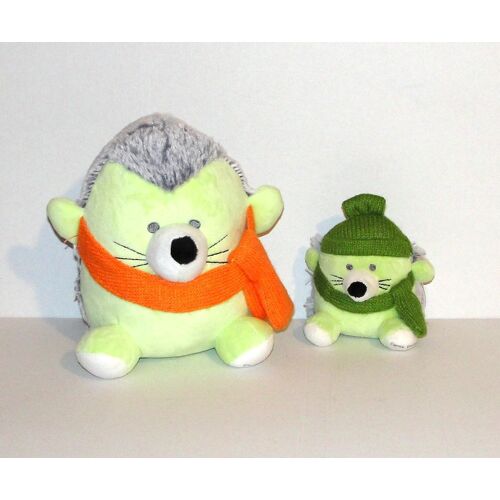 Peluche Herisson Vert Echarpe Orange A Derma + Doudou Herisson Assis Echarpe Verte