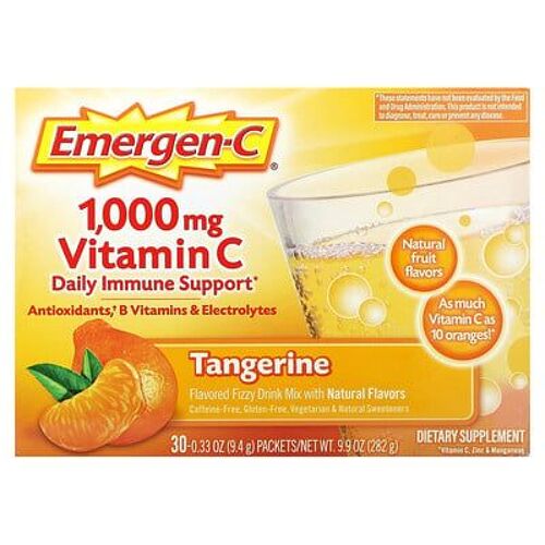 Emergen-C, Vitamine C, Mélange pour boisson gazeuse aromatisé, Mandarine, 1000 mg, 30 sachets, 9,4 g chacun