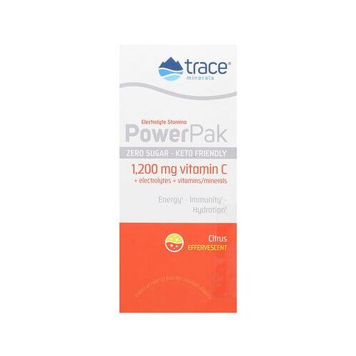 Trace Minerals ®, Powerpak, Endurance & Électrolytes,Sans Sucre, Agrumes, 30 Sachets, 4,9 G Pièce