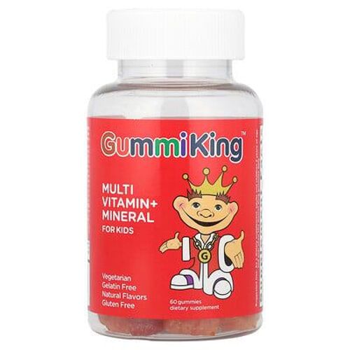 Gummiking, Multivitamines Et Minéraux Pour Enfants, Raisin, Citron, Orange, Fraise Et Cerise, 60 Gommes