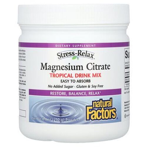Natural Factors, Citrate De Magnésium, Mélange Pour Boisson Tropicale, 250 G 
