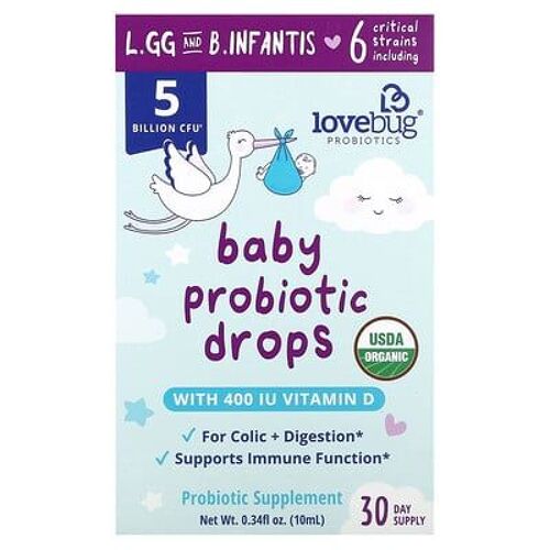 Lovebug Probiotics, Gouttes Probiotiques Pour Bébé, 5 Milliards D'ufc, 10 Ml