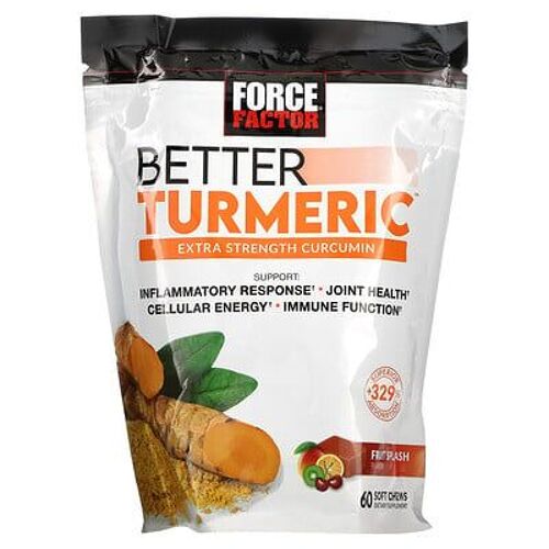 Force Factor, Meilleur curcuma, curcumine extra-puissante, éclaboussures de fruits, 60 bouchées à mâcher molles
