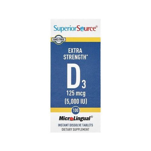 Superior Source, D3, Extrapuissant, 125 ?g (5000 Ui), 100 Comprimés À Dissolution Instantanée Microlingual® 
