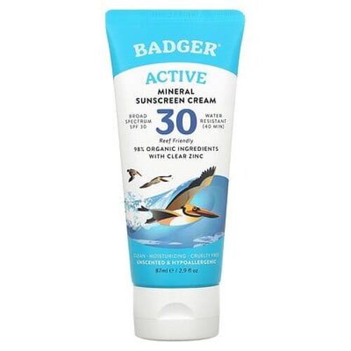 Badger, Crème Solaire Aux Minéraux Naturels - Zinc Transparent - Spf 30 - Inodore - 87 Ml 
