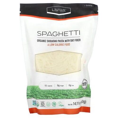 Liviva, Spaghetti, Pâtes Shirataki Biologiques Aux Fibres D'avoine, 400 G 