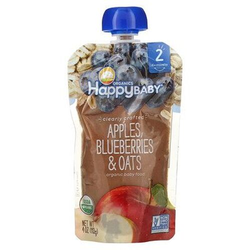 Happy Family Organics, Aliments Biologiques Pour Bébés, Étape 2, 6 Mois Et Plus, Pommes, Myrtilles Et Avoine, 113 G 