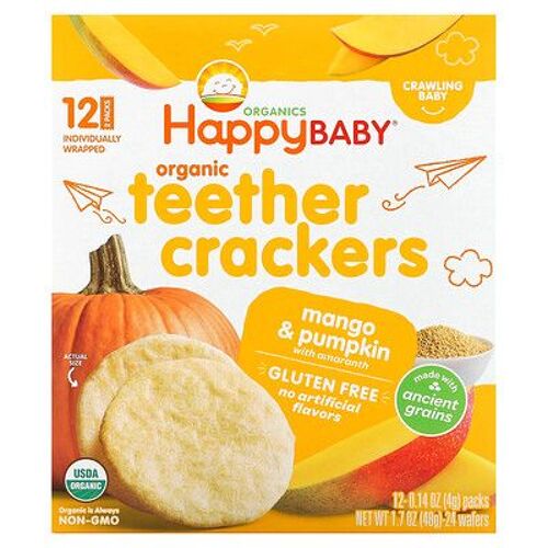 Happy Family Organics, Craquelins De Dentition Biologiques, Mangue Et Courge Avec Amarante, 12 Sachets, 4 G Chacun 