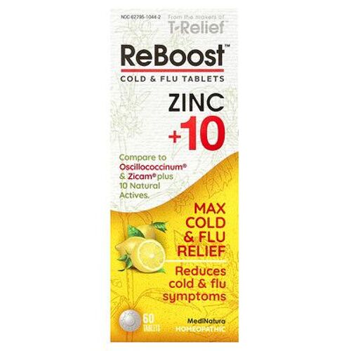 Medinatura, T-Relief, Reboost, Zinc +10, Comprimés Contre Le Rhume Et La Grippe, 60 Comprimés