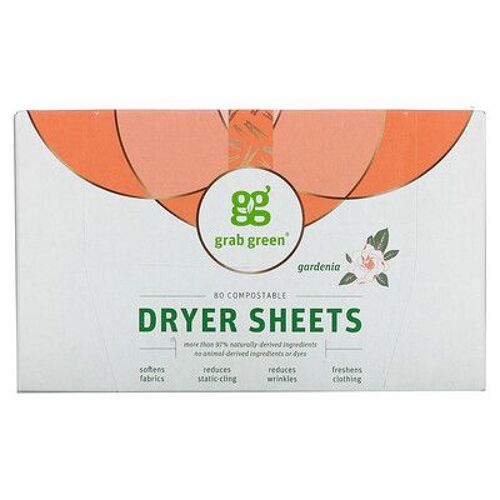 Grab Green, Feuilles Assouplissantes, Gardénia, 80 Feuilles Compostables 
