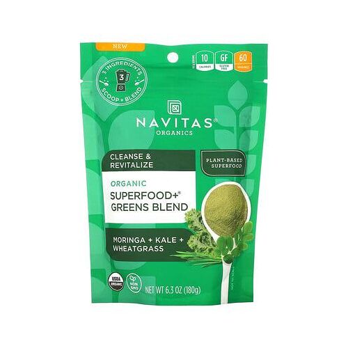 Navitas Organics, Mélange De Superaliments + Légumes Verts Biologiques, Moringa + Chou Frisé + Herbe De Blé, 180 G 